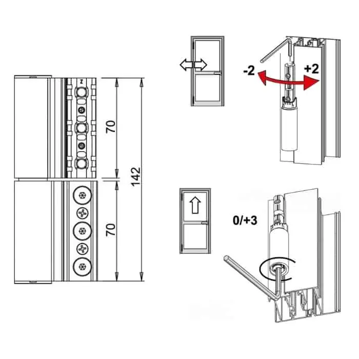 Cerniera Fulcra 00701 Giesse per serramento, profilo Erre 40, registrabile, altezza 142 mm, portata 120-150 Kg, Alluminio finitura Cromo Satinato Actieprijs