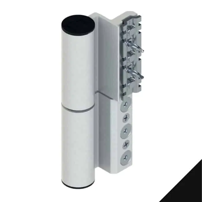 Cerniera Fulcra 00700 Giesse per serramento, profilo CU, registrabile, altezza 142 mm, portata 120-150 Kg, Alluminio finitura Nero Snelle Levering