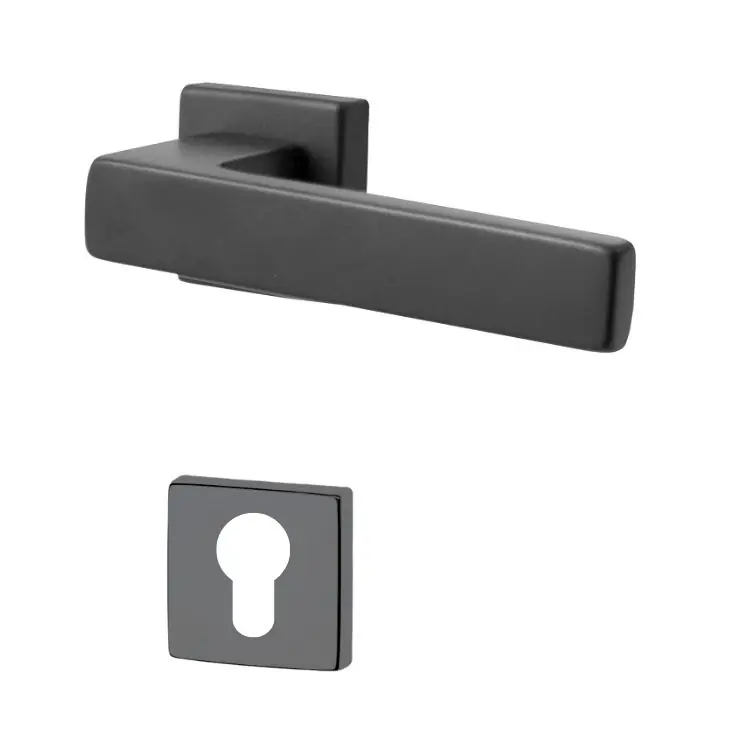 Beste Prijs Maniglia Q-Tre per porta, rosetta e bocchetta quadra 45x45 mm foro Yale, quadro 8 mm, Alluminio finitura Nero Opaco