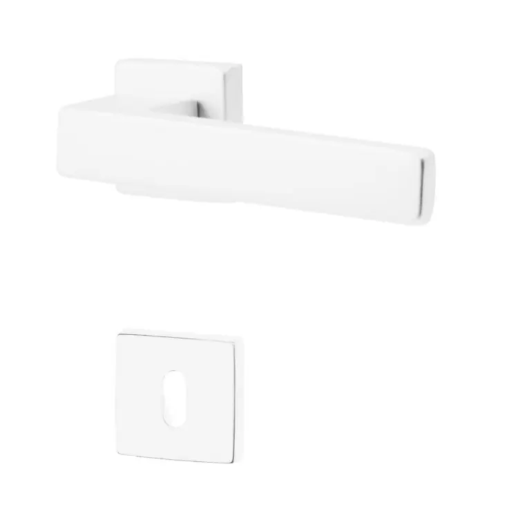 Gratis Retour Maniglia Q-Tre per porta, rosetta e bocchetta quadra 45x45 mm foro Patent, quadro 8 mm, Alluminio finitura Bianco 9016