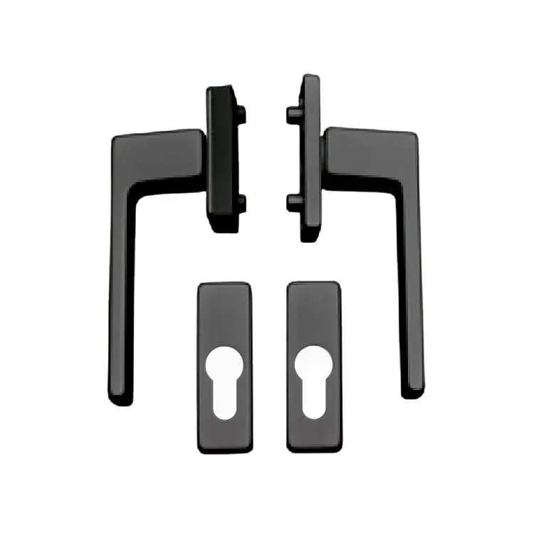 Snelle Levering Maniglia Martellina DK Q-Tre per porta balcone, rosetta e bocchetta rettangolare Yale, quadro 7 mm, Alluminio finitura Nero Opaco