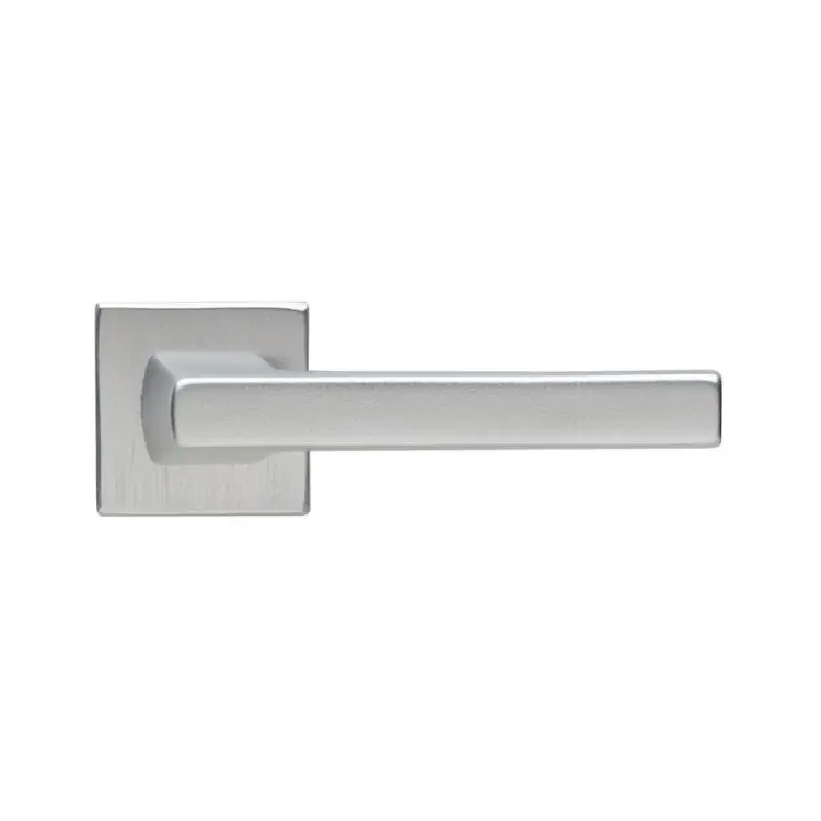 Maniglia Archimede Ghidini per porta interna, rosetta e bocchetta quadra foro Patent, con molla di ritorno, quadro 8 mm, Alluminio finitura Argento F1 Premium