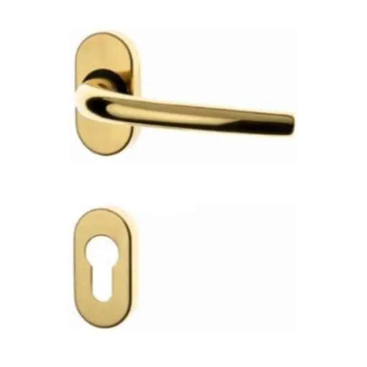 Premium Maniglia Milena Z Ghidini per porta, rosetta e bocchetta ovale foro Yale, quadro 8 mm, Zalor finitura Oro Lucido Ghi.co