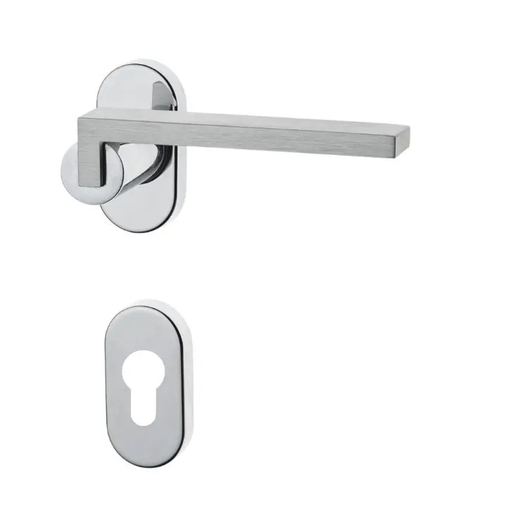 Beperkt Aanbod Maniglia Cartesio Ghidini per porta, rosetta e bocchetta ovale 62x32 mm foro Yale, quadro 8 mm, Alluminio e Zalor finitura Cromo Lucido M4 e Argento F1