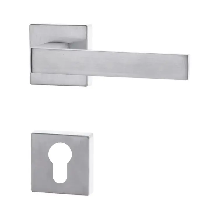 Korting Maniglia GM08 Ghidini per porta interna, rosetta e bocchetta quadra foro Yale, quadro 8 mm, Zalor finitura Cromo Satinato