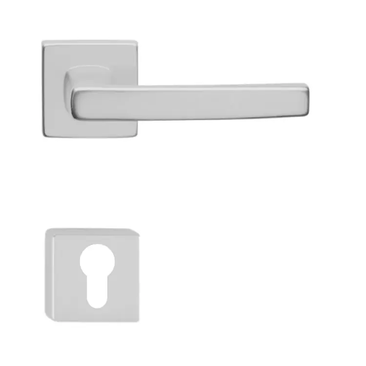 Must-Have Maniglia Seven Q Ghidini per porta interna, rosetta e bocchetta quadra foro Yale, quadro 8 mm, Alluminio finitura Argento F1