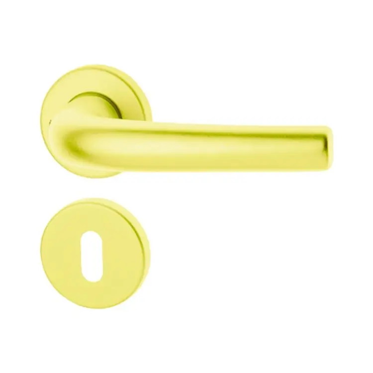 Populair Maniglia Brixia Ghidini per porta, rosetta e bocchetta 45 mm foro Patent, quadro 8 mm, Alluminio finitura Oro Lucido Ghi.co