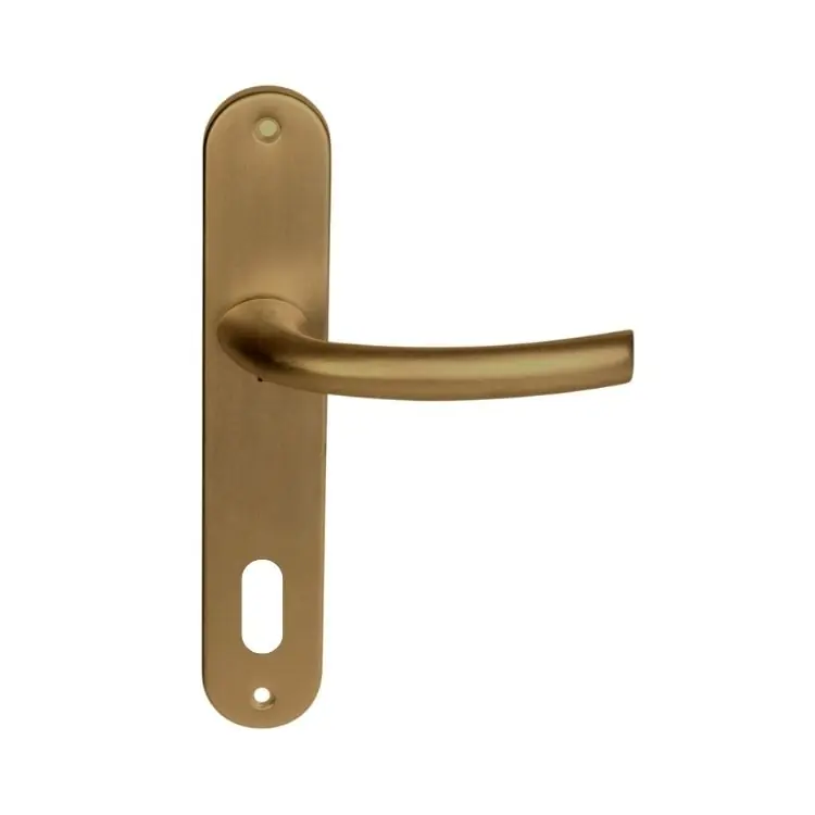 Laatste Versie Maniglia Brixia Ghidini per porta interna, placca lunga 228x42 mm, foro Patent interasse 90 mm, Alluminio finitura Bronzo F4