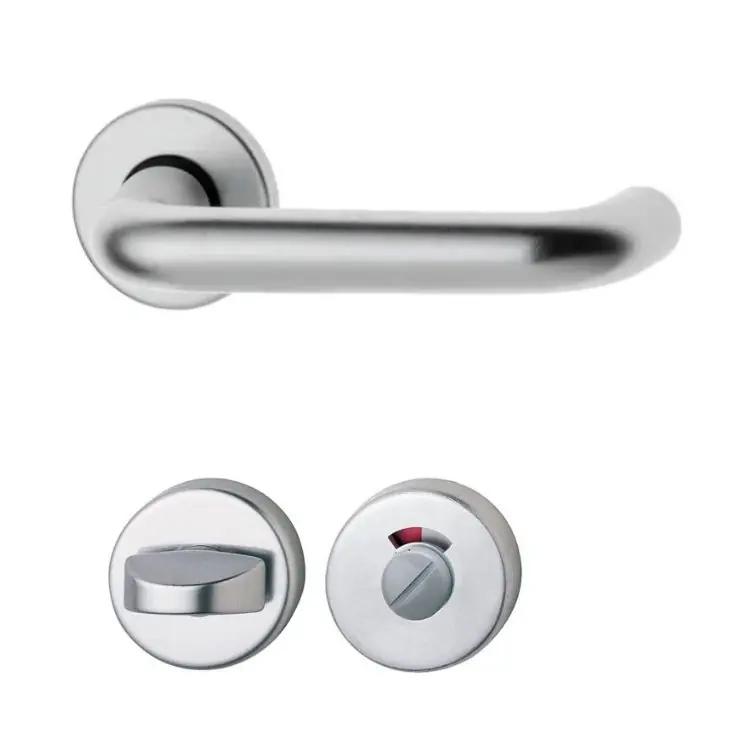 Favoriet Maniglia Europa 238 Ghidini per porta bagno, rosetta e bocchetta quadro 8 e 6 mm, Alluminio finitura Argento F1