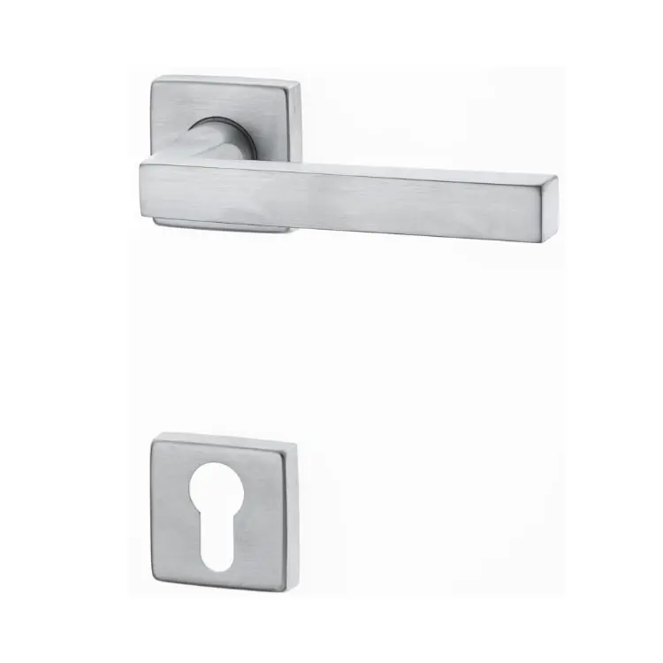 Maniglia GM07 Ghidini per porta interna, rosetta e bocchetta quadra foro Yale, quadro 8 mm, Zalor finitura Cromo Satinato Meest Verkocht