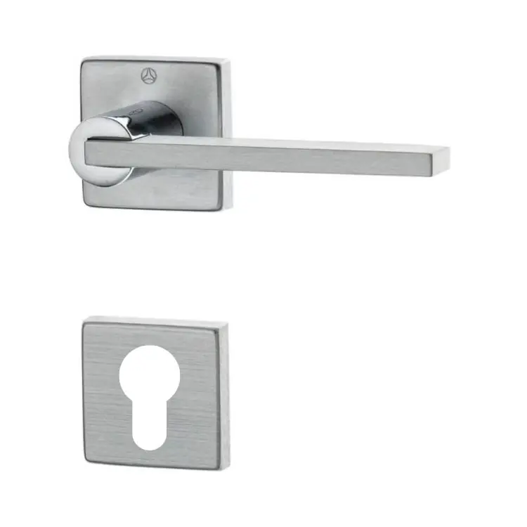 Maniglia Galileo Q Ghidini per porta interna, rosetta e bocchetta quadra foro Yale, quadro 8 mm, Ottone finitura Cromo Lucido/Argento Dagaanbieding