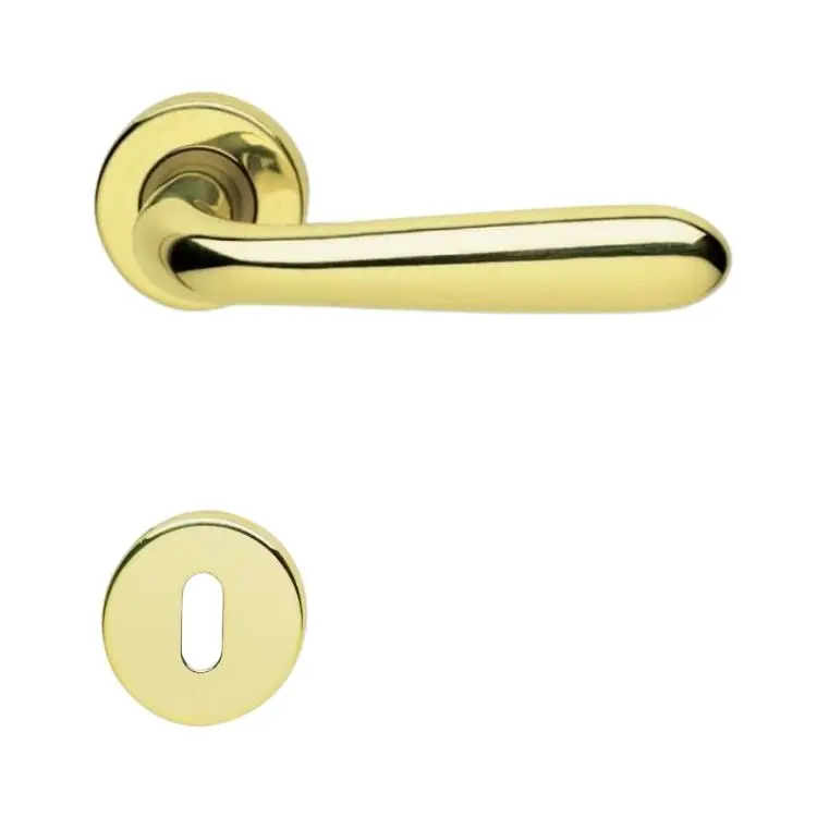 Maniglia Uno Ghidini per porta interna, rosetta e bocchetta tonda foro Patent, quadro 8 mm, Ottone finitura Lucido Verniciato Laatste Versie