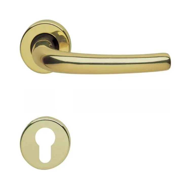 Shop Nu Maniglia Milena Ghidini per porta interna, rosetta e bocchetta tonda foro Yale, quadro 8 mm, Ottone finitura Lucido Verniciato