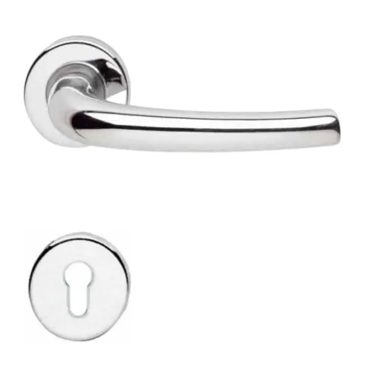 Maniglia Milena Ghidini per porta interna, rosetta e bocchetta tonda foro Yale, quadro 8 mm, Ottone finitura Cromo Lucido Betaalbaar