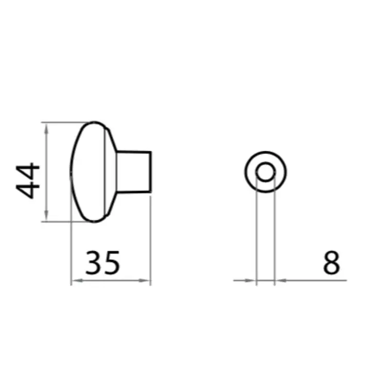 Laatste Versie Pomolo Milena Ghidini per cilindro con codolo, dimensione 44x35 mm, foro tondo 8 mm, senza rosetta, Ottone finitura Cromo Satinato