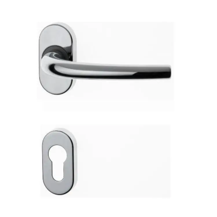 Tijdelijk Beschikbaar Maniglia Milena Ghidini per porta interna, rosetta e bocchetta ovale foro Yale, quadro 8 mm, Ottone finitura Cromo Lucido