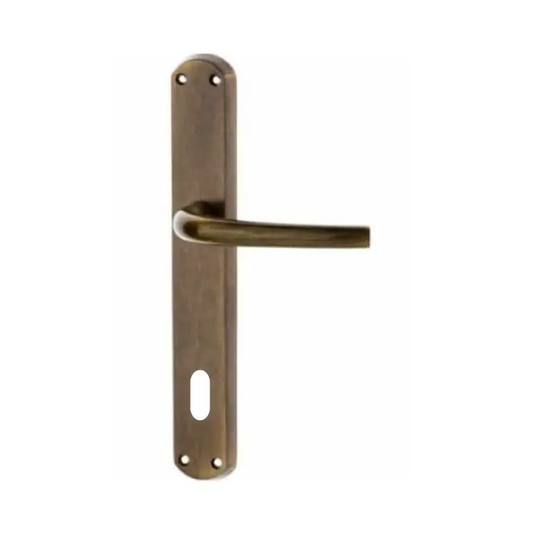 Premium Maniglia Milena Ghidini per porta interna, placca lunga 240x38 mm, foro Patent interasse 90 mm, Ottone finitura Graffiato Verniciato