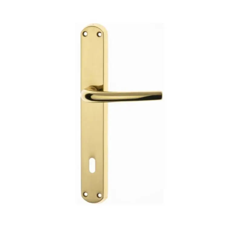Snelle Levering Maniglia Milena Ghidini per porta interna, placca lunga 240x38 mm, foro Patent interasse 90 mm, Ottone finitura Lucido Verniciato