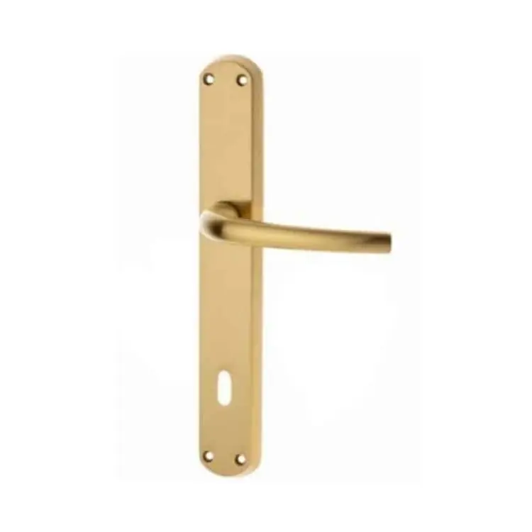 Maniglia Milena Ghidini per porta interna, placca lunga 240x38 mm, foro Patent interasse 70 mm, Ottone finitura Satinato Exclusieve Aanbieding