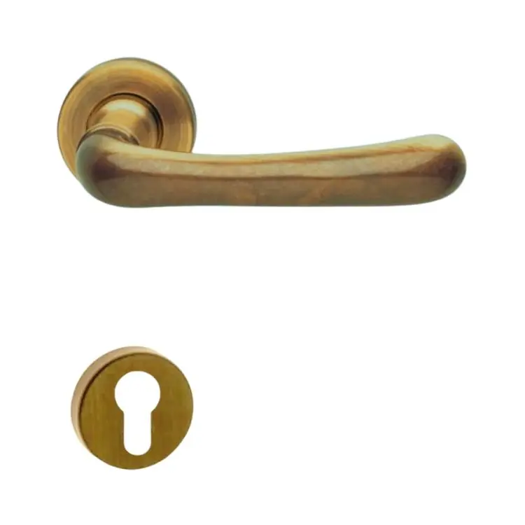 Maniglia Monica Ghidini per porta interna, rosetta e bocchetta tonda foro Yale, quadro 8 mm, Ottone finitura Graffiato Verniciato Laatste Versie