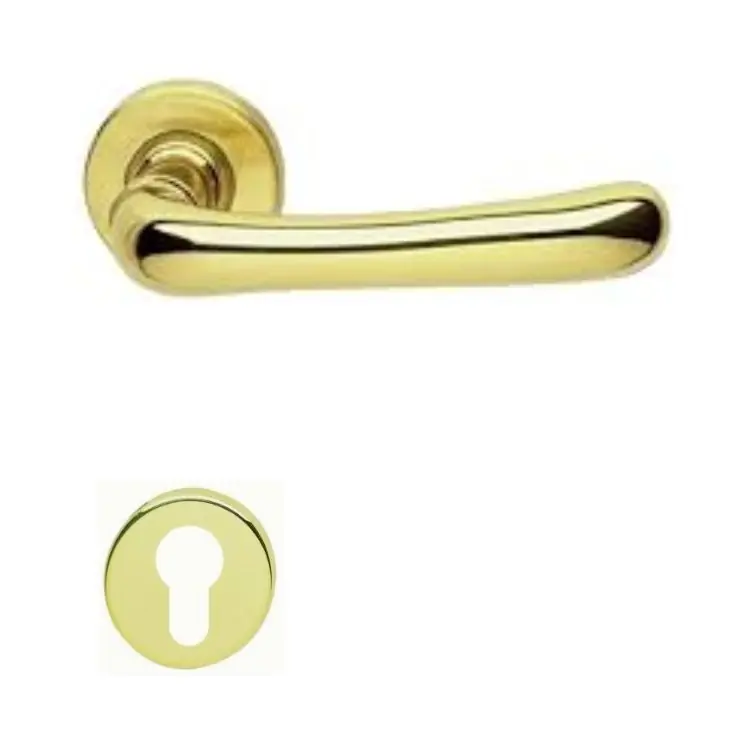 Gecertificeerd Maniglia Monica Ghidini per porta interna, rosetta e bocchetta tonda foro Yale, quadro 8 mm, Ottone finitura Lucido Verniciato