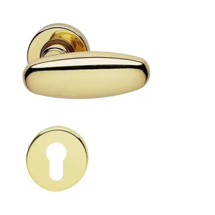 Gratis Retour Maniglia Silvia Ghidini per porta interna, rosetta e bocchetta tonda foro Yale, quadro 8 mm, Ottone finitura Lucido Verniciato
