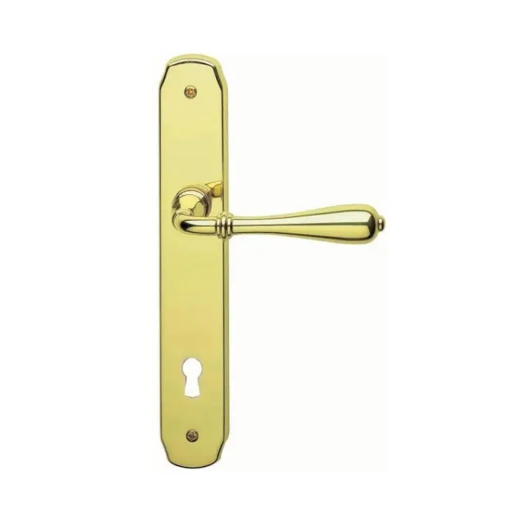 Bestel Nu Maniglia Novecento Ghidini per porta interna, placca lunga 236x40 mm, foro Patent interasse 70 mm, Ottone finitura Lucido Verniciato