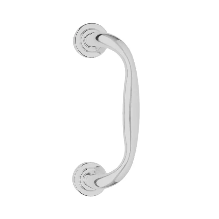 Shop Nu Maniglione zancato Airone Ghidini per porta, interasse 180 mm, rosetta tonda 45 mm, Ottone finitura Cromo Satinato