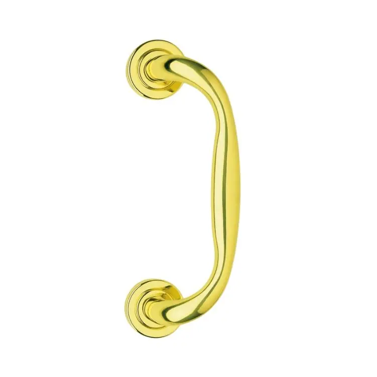 Maniglione zancato Airone Ghidini per porta, interasse 180 mm, rosetta tonda 45 mm, Ottone finitura Lucido Verniciato Premium