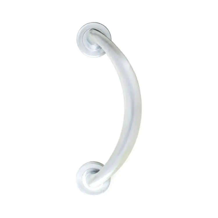 Maniglione zancato Cometa Ghidini per porta, interasse 180 mm, rosetta tonda 45 mm, Ottone finitura Cromo Satinato Op = Op