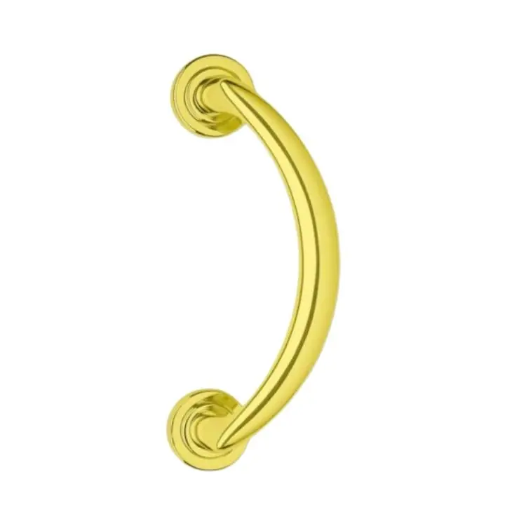 Maniglione zancato Cometa Ghidini per porta, interasse 180 mm, rosetta tonda 45 mm, Ottone finitura Lucido Verniciato Premium