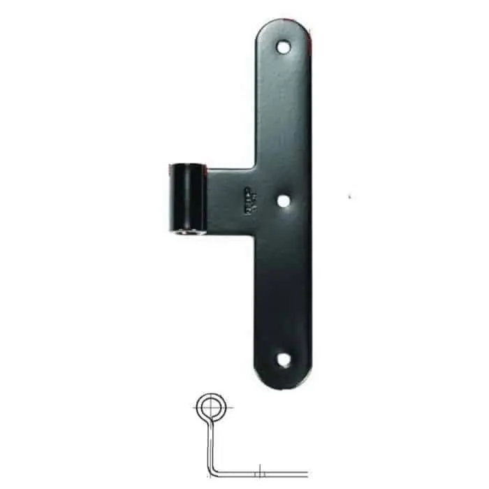 Bandella a T serie tonda liscia R1, occhio centrale diametro 12 con zanca da 50 mm, altezza 200 mm, larghezza 30 mm, finitura Verniciato Nero Gratis Retour