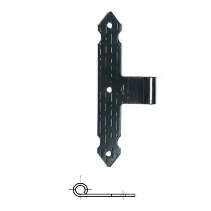 Bandella a T serie lancia A1, occhio laterale diametro 12 con collo lungo, altezza 200 mm, larghezza 30 mm, finitura Verniciato Nero Betaalbaar
