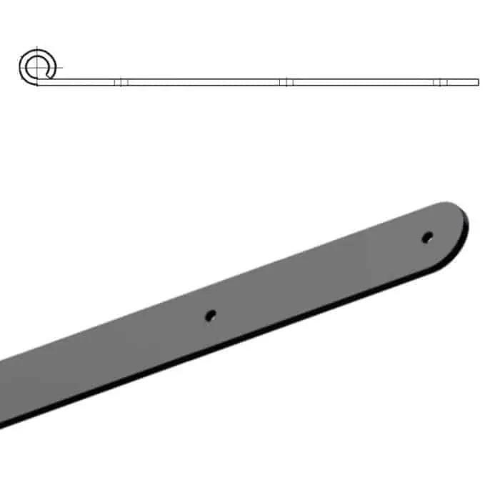 Premium Bandella dritta diametro 12 mm, serie tonda liscia R1, occhio laterale, lunghezza 500 mm, altezza 35 mm, spessore 4 mm, finitura Verniciato Nero
