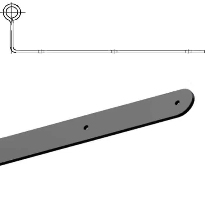 Dagaanbieding Bandella dritta diametro 12 mm, serie tonda liscia R1, occhio centrale con zanca 40 mm, lunghezza 250 mm, altezza 35 mm, spessore 4 mm, finitura Verniciato Nero
