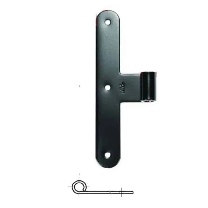 Bandella a T serie tonda liscia R1, occhio laterale diametro 12, altezza 200 mm, larghezza 30 mm, finitura Verniciato Nero Gecertificeerd