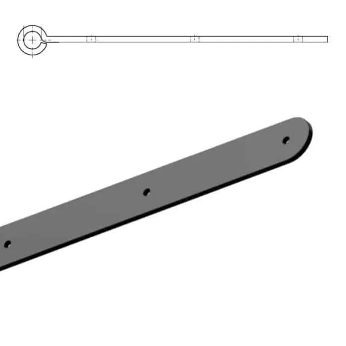 Bandella dritta serie tonda liscia R1, lunghezza 500 mm, altezza 35 mm, occhio centrale diametro 12 mm, finitura Verniciato Nero Bestseller
