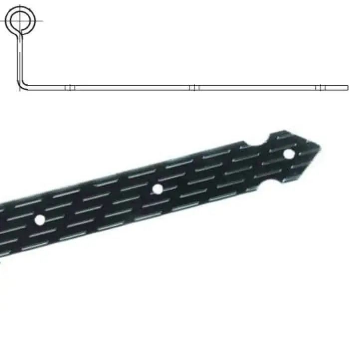 Bandella dritta diametro 12 mm, serie lancia A1, occhio centrale con zanca 40 mm, lunghezza 400 mm, altezza 35 mm, spessore 4 mm, finitura Verniciato Nero Koopje