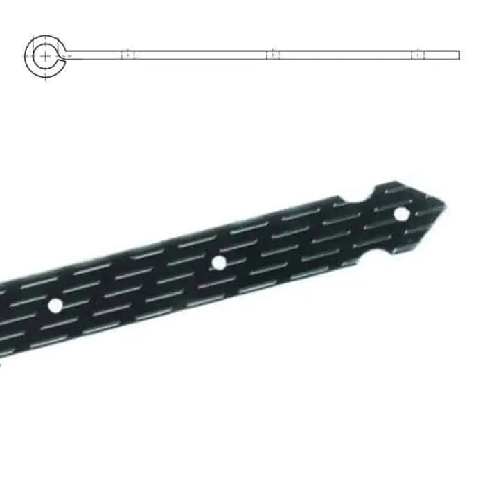 Bandella dritta serie lancia A1, lunghezza 200 mm, altezza 35 mm, spessore 4 mm, occhio centrale diametro 12 mm, finitura Verniciato Nero Favoriet