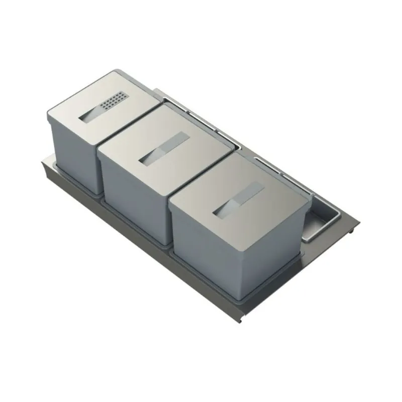 Portarifiuti T2 Tecnoinox per sottolavello, base 900 mm, altezza 260 mm, 2 cesti, Alluminio finitura Titanio Nu Kopen