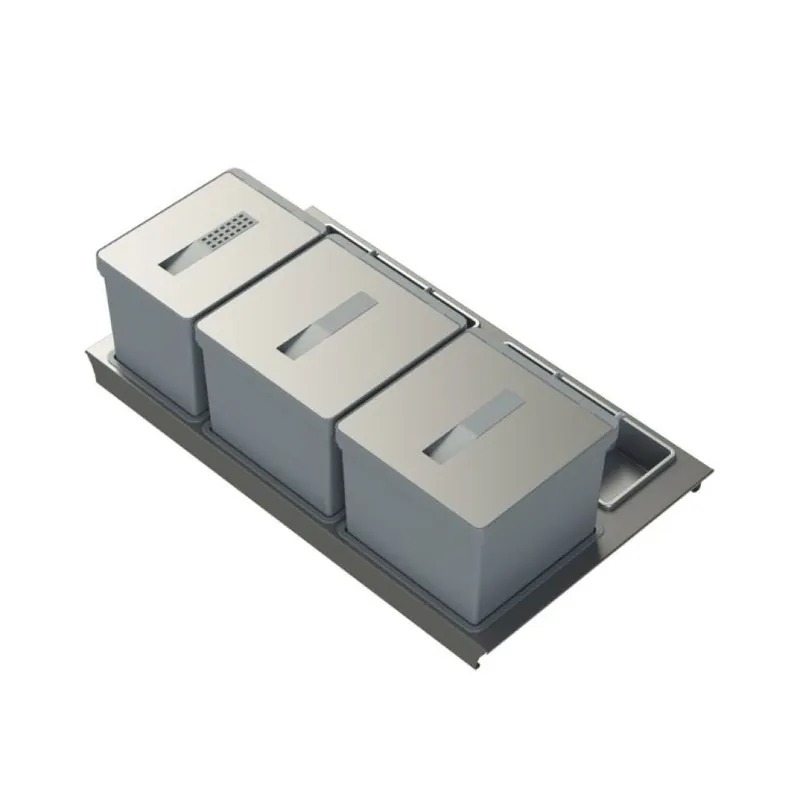 Finale Uitverkoop Portarifiuti T2 Tecnoinox per sottolavello, base 900 mm, altezza 260 mm, 3 cesti, Alluminio finitura Grigio