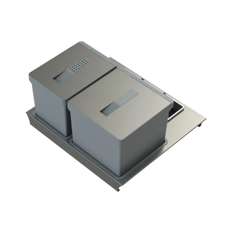 Uitverkoop Portarifiuti T2 Tecnoinox per sottolavello, base 600 mm, altezza 260 mm, 2 cesti, Alluminio finitura Titanio