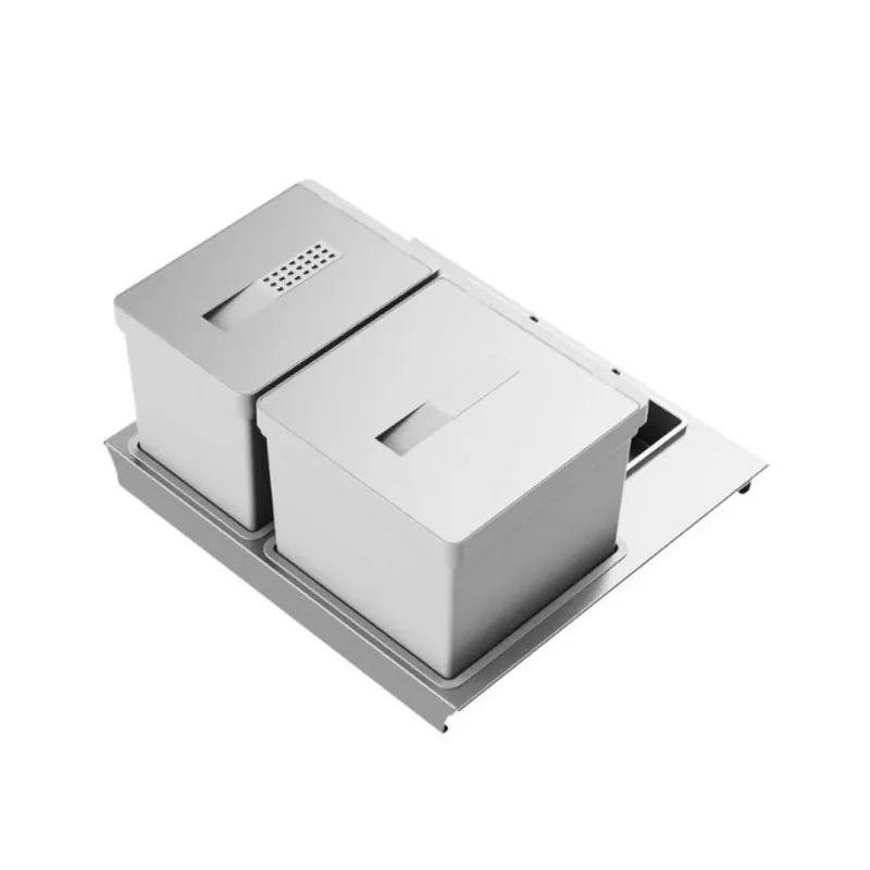 Gratis Retour Portarifiuti T2 Tecnoinox per sottolavello, base 600 mm, altezza 260 mm, 2 cesti, Alluminio finitura Grigio