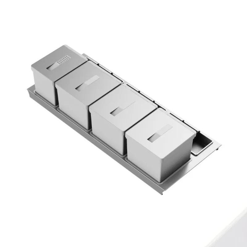Portarifiuti T2 Tecnoinox per sottolavello, base 1200 mm, altezza 260 mm, 4 cesti, Alluminio finitura Bianco Beperkt Aanbod