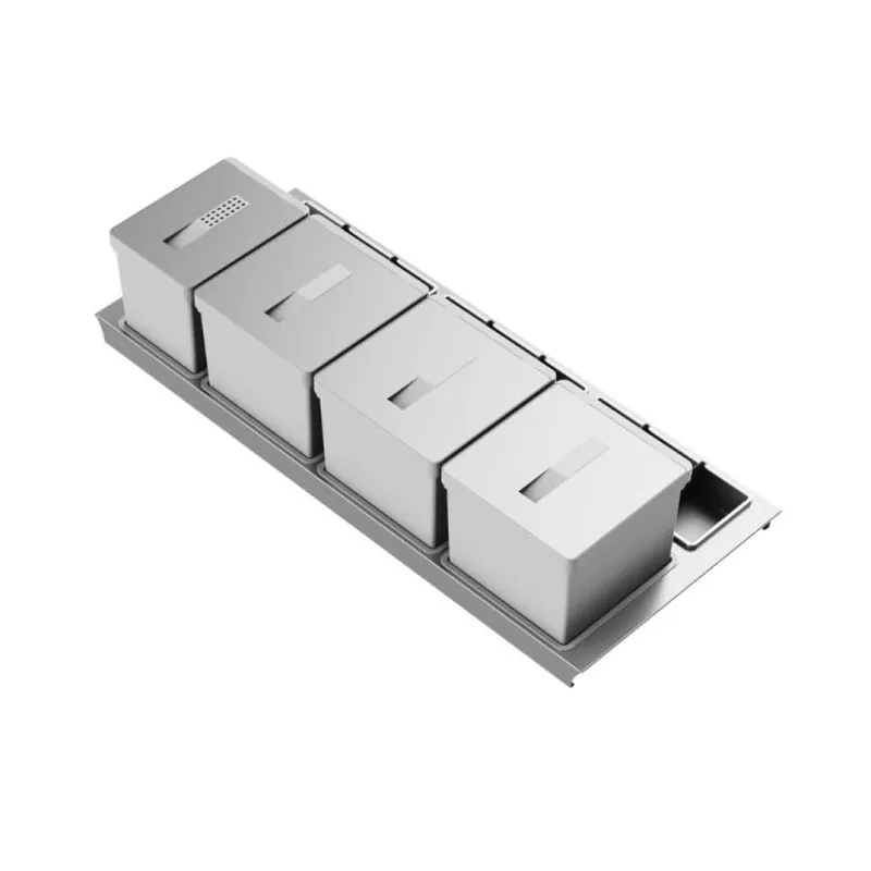 Flitsaanbieding Portarifiuti T2 Tecnoinox per sottolavello, base 1200 mm, altezza 260 mm, 4 cesti, Alluminio finitura Grigio