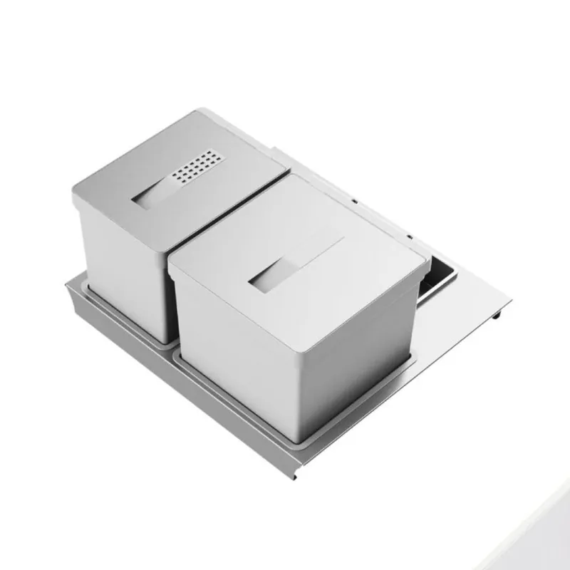 Beperkt Aanbod Portarifiuti T2 Tecnoinox per sottolavello, base 600 mm, altezza 260 mm, 2 cesti, Alluminio finitura Bianco