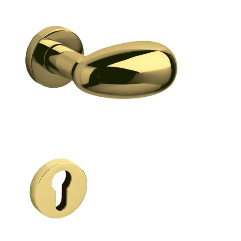Tijdelijk Beschikbaar Maniglia Uovo M108R Olivari per porta, rosetta e bocchetta tonda 47 mm foro Yale, quadro 8 mm, Ottone finitura Oro Lucido