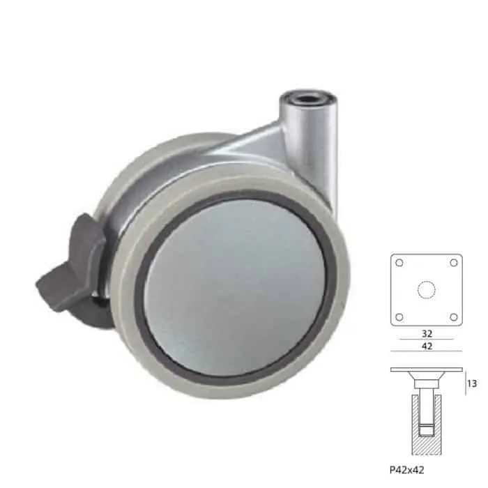 Seizoensaanbieding Ruota SIRIO Sarmetal in Plastica per mobile, girevole su piastra 42x42 mm, con freno, diametro 60 mm, altezza 70 mm, finitura Grigio