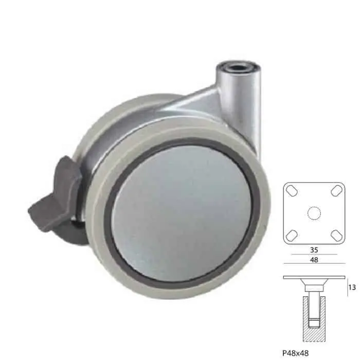 Beperkte Voorraad Ruota SIRIO Sarmetal in Plastica per mobile, girevole su piastra 48x48 mm, con freno, diametro 75 mm, altezza 91 mm, finitura Grigio