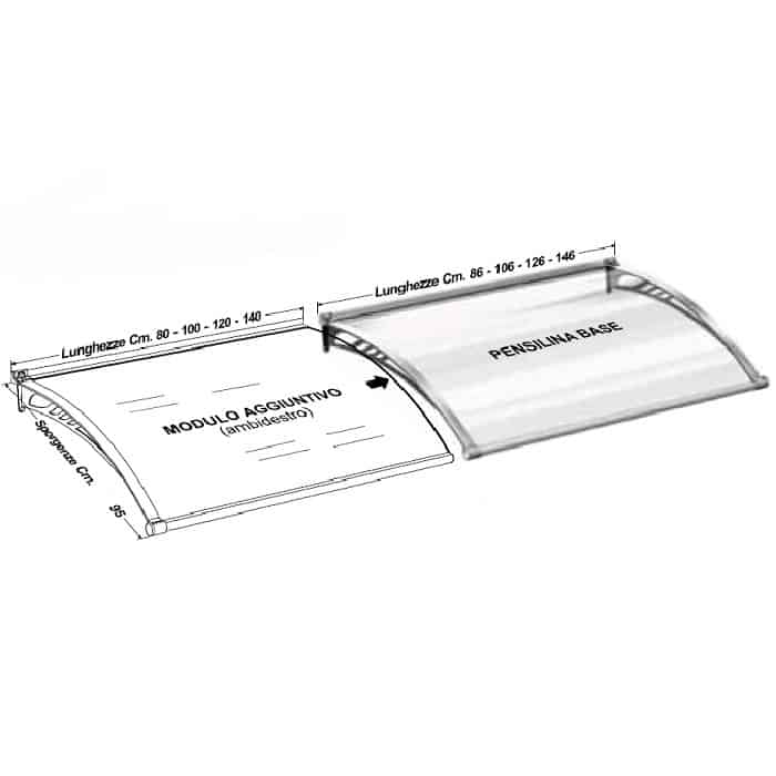 Modulo aggiuntivo per pensilina Ego Base Royal Pat, modulo 80 cm, sporgenza 95 cm, finitura Trasparente e Silver Laatste Kans